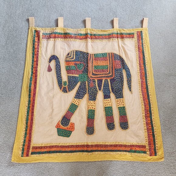 EUC Handmade elephant tapestry in earth tones 47" square Boho - Picture 1 of 4
